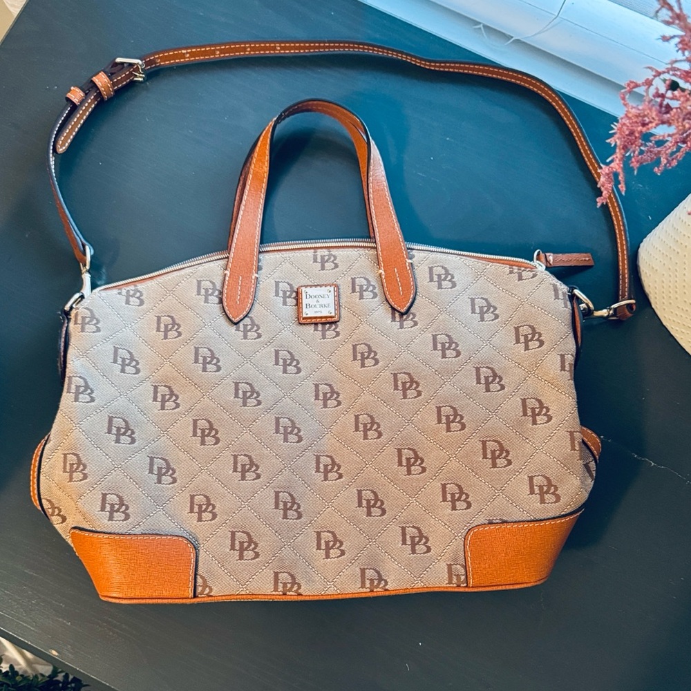 Dooney & Bourke Monogrammed Brown and Tan Satchel